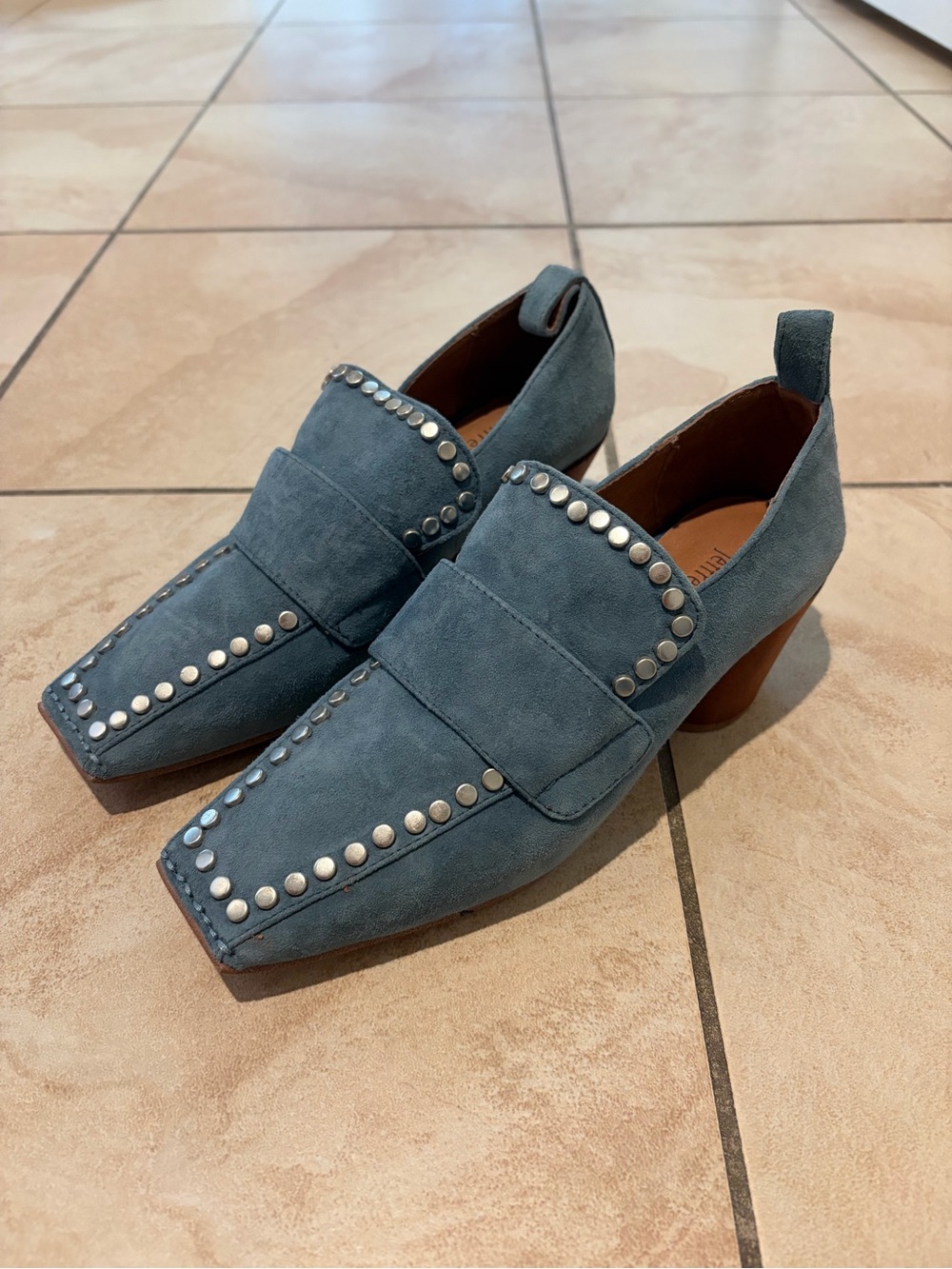 Jeffrey Campbell Stud-Trim Blue Suede Block Heel Loafers
